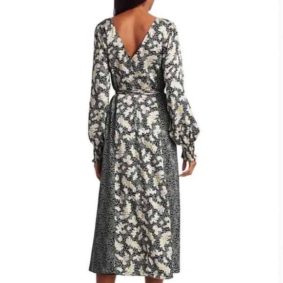 ❤️ CINQ A SEPT WOMENS MIXED PRINT DOUBLE V MIDI DRESS NWOT - Picture 4 of 13